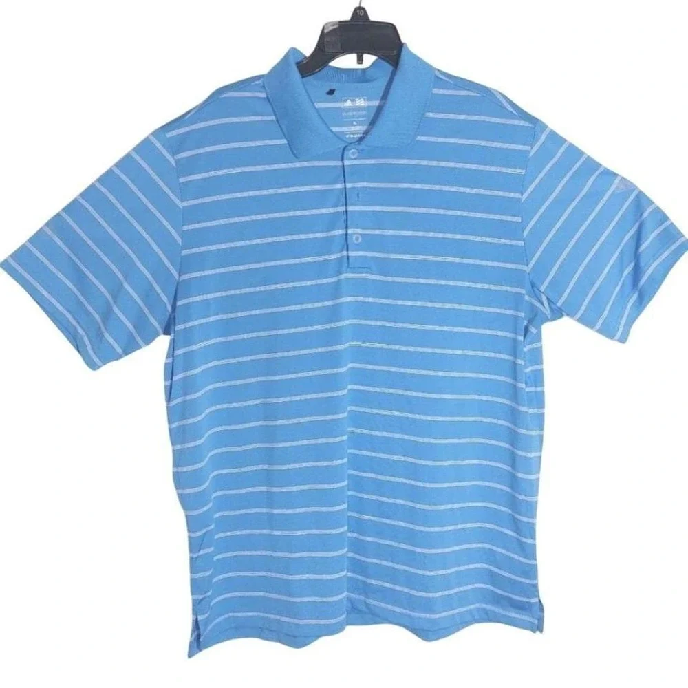 Adidas Men's Active Golf Puremotion Striped Polo Shirt  Sky Blue Size XL EUC